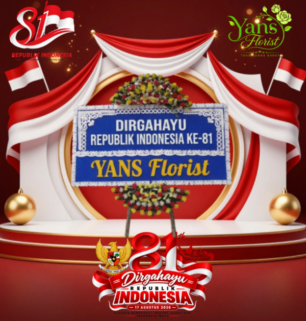 Karangan bunga HUT RI ke-81 Garut dari toko bunga Garut Yans Florist dengan rangkaian bunga merah putih spesial 17 Agustus